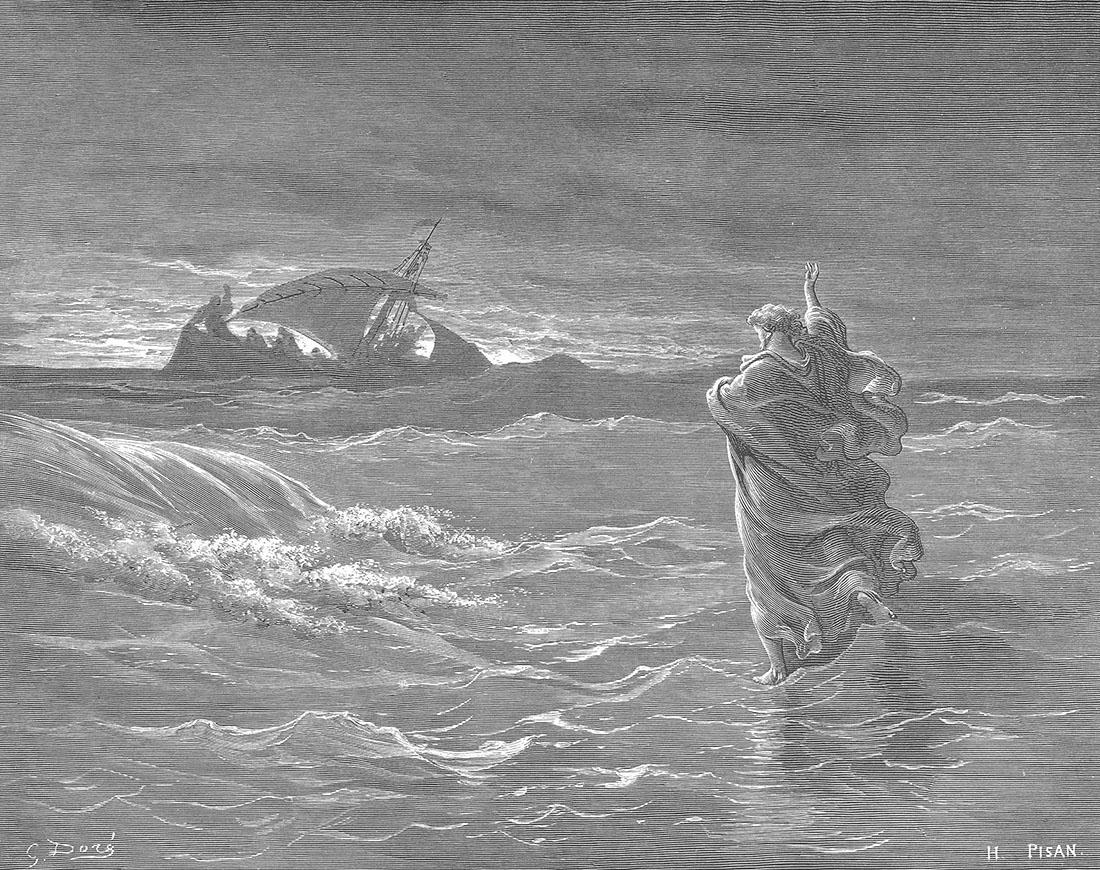 Гюстав Доре. "Иисус, идущий по морю".